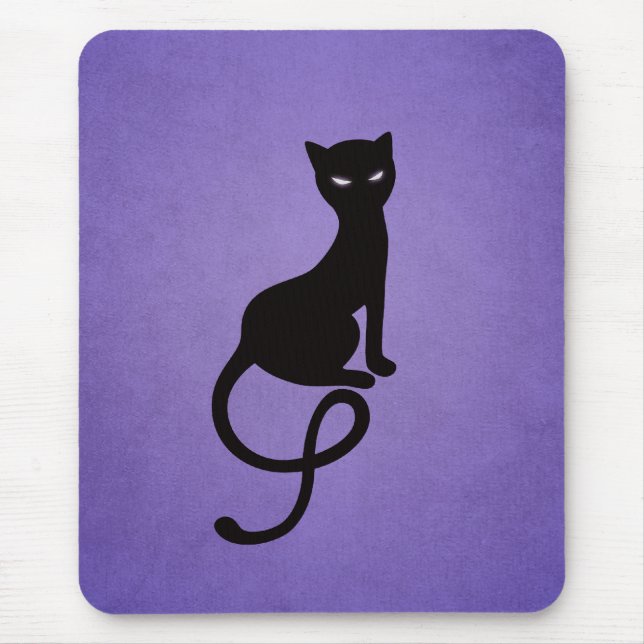 Black Cat Purple Elegant Evil Kitty Mouse Mat (Front)