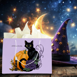 Black Cat Purple Rose Pumpkin Halloween Large Gift Bag