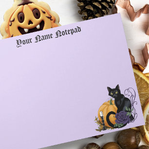 Black Cat Purple Rose Pumpkin Halloween Notepad