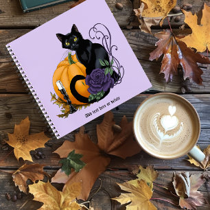 Black Cat Purple Rose Pumpkin Pumpkin Notebook