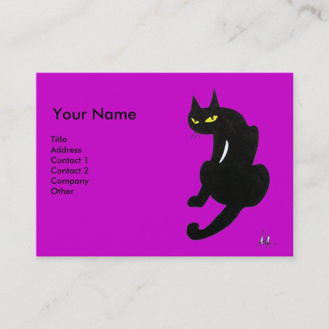 BLACK CAT , Purple Violet Fuchsia Business Card (Front)
