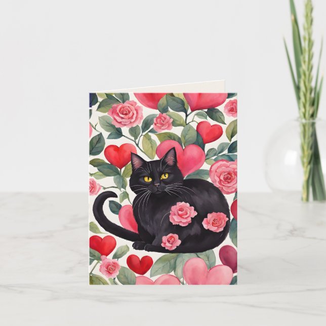 Black Cat Purr-fect Valentine Card (Front)