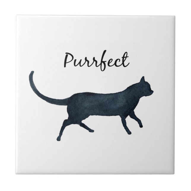 Black cat "purrfect" tile (Front)