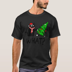 Black Cat  Pushing Christmas Tree Over Cat What 1 T-Shirt