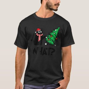 Black Cat  Pushing Christmas Tree Over Cat What 2 T-Shirt