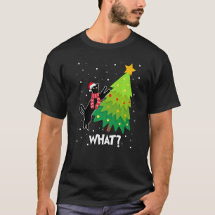 Black Cat Pushing Christmas Tree Over Cat What T-Shirt