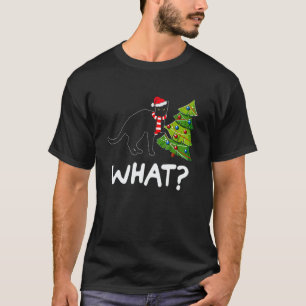 Black Cat Pushing Christmas Tree Over Cat What T-Shirt