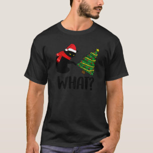 Black Cat Pushing Christmas Tree Over Cat What T-Shirt
