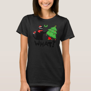 Black Cat Pushing Christmas Tree Over Cat What T-Shirt