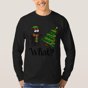 Black Cat Pushing Christmas Tree Over Cat What Xma T-Shirt