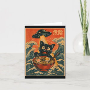 Black Cat Ramen Alien Ufo Funny Japanese Kawaii An Card