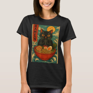 Black Cat Ramen Japanese Graphic Tees For Men Wome