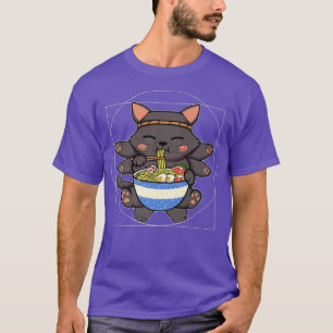 Black Cat Ramen Noodles Kawaii Anime Vitruvian Cat T-Shirt