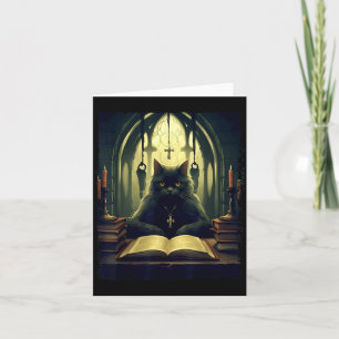 Black Cat Read Book In The Church Gothic Halloween Card