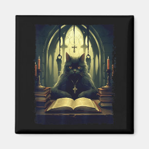 Black Cat Read Book In The Church Gothic Halloween Magnet