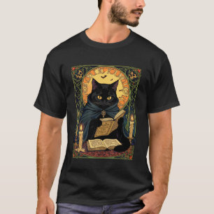 Black Cat Reading A Book of Solstice Spells T-Shirt