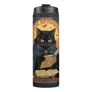 Black Cat Reading A Book Of Solstice Spells Thermal Tumbler