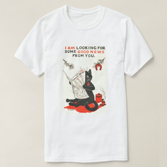 Black Cat Reading a Newspaper, Louis Wain T-Shirt (Design Front)