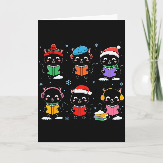 Black Cat Reading Book Christmas For Bookworm Cat  Card (Front)