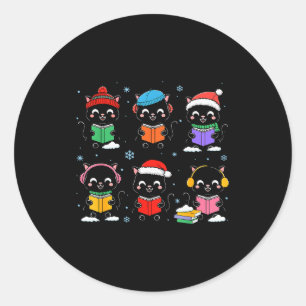 Black Cat Reading Book Christmas For Bookworm Cat Classic Round Sticker