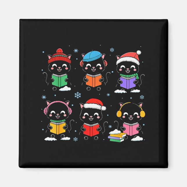 Black Cat Reading Book Christmas For Bookworm Cat  Magnet (Front)