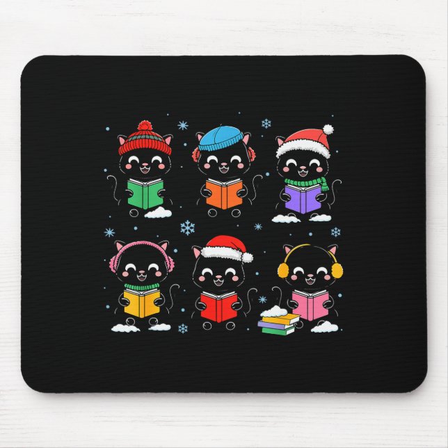 Black Cat Reading Book Christmas For Bookworm Cat  Mouse Mat (Front)