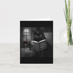 Black Cat Reading Book Funny Retro Cat Photo Humou Card