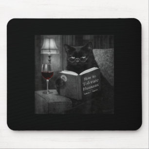 Black Cat Reading Book Funny Retro Cat Photo Humou Mouse Mat