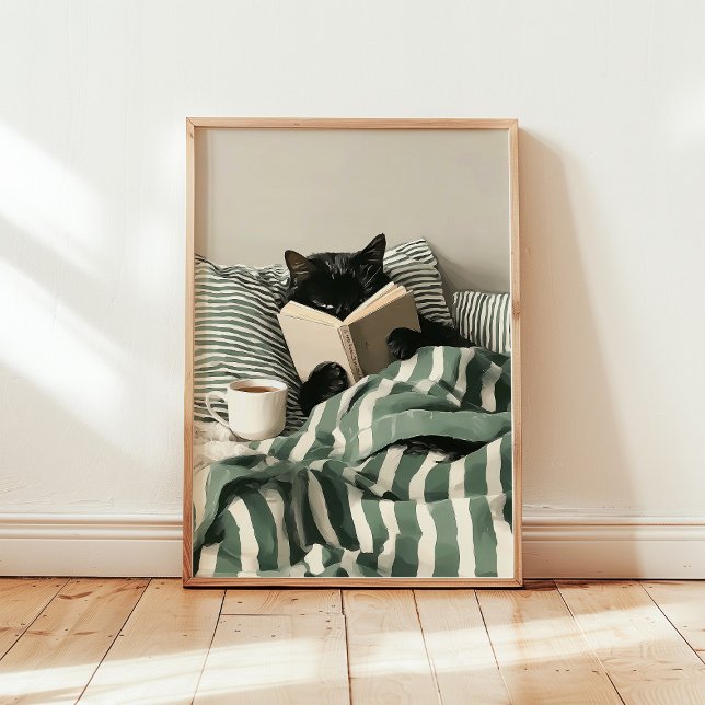 Black Cat reading book in bed Poster (Creator Uploaded)