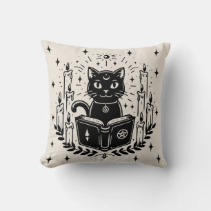 Black Cat Reading Book Spooky Cushion