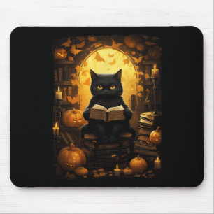 Black Cat Reading Books Pumpkin Autumn Teachers Ha Mouse Mat