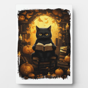 Black Cat Reading Books Pumpkin Autumn Teachers Ha Plaque