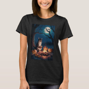 Black Cat Reading Books Pumpkin Autumn Teachers Ha T-Shirt
