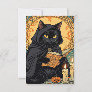 Black Cat Reading The Jack o lantern Journal Invitation