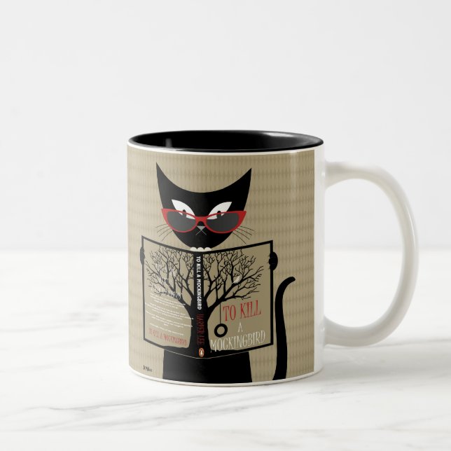 Black Cat Reads To Kill a Mockingbird Book Two-Tone Coffee Mug (Right)