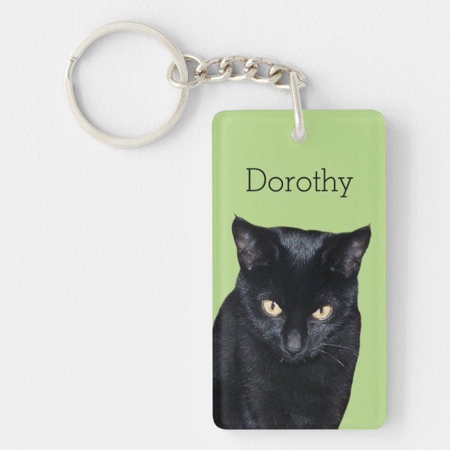 Black Cat Real Photo Personalised Name Keychain (Front)