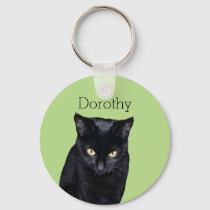 Black Cat Real Photo Personalised Name Keyrings