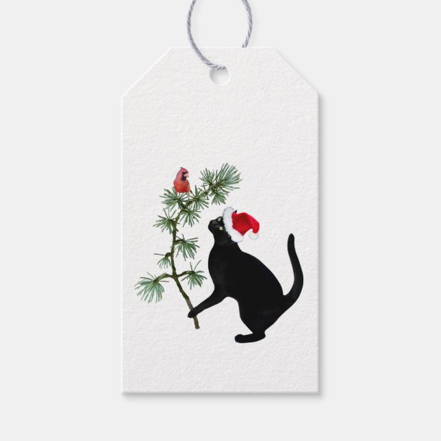 Black Cat Red Bird Gift Tags (Front)