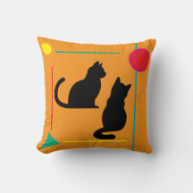Black Cat & Red Moon Abstract Throw Pillow