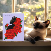 Black Cat Red Roses Purple Mother's Day Card