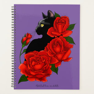 Black Cat Red Roses Purple Planner