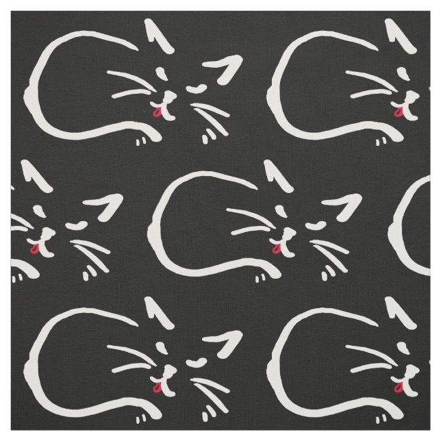 Black cat, red tongue fabric (Swatch)