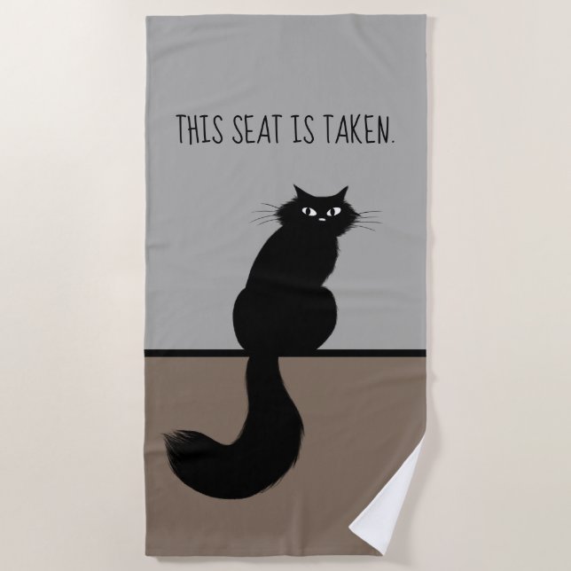 Black Cat Reserved Seating | Cool Side Eye Kitty Beach Towel (Front)