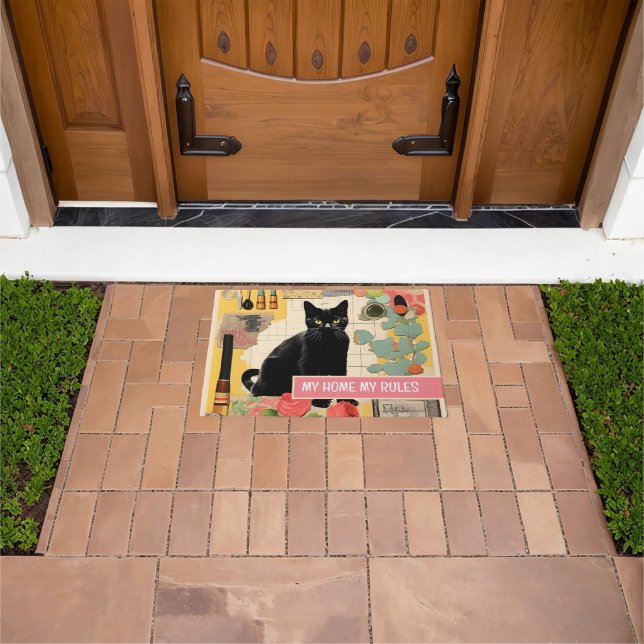Black Cat retro collage Doormat (Outdoor)
