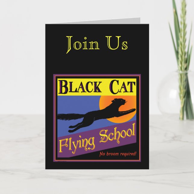 Black Cat Retro Custom Folded Invitations (Front)