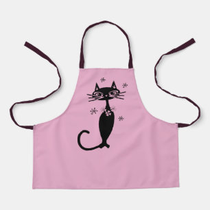 BLACK CAT RETRO GIRLS PINK APRON