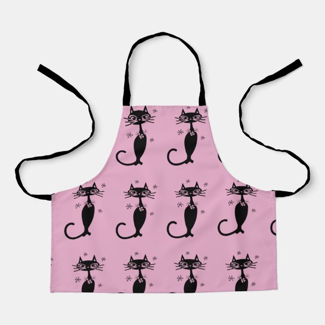 BLACK CAT RETRO PINK APRON (Front)