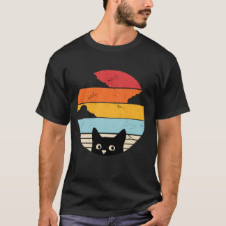Black cat retro sunset  T-Shirt