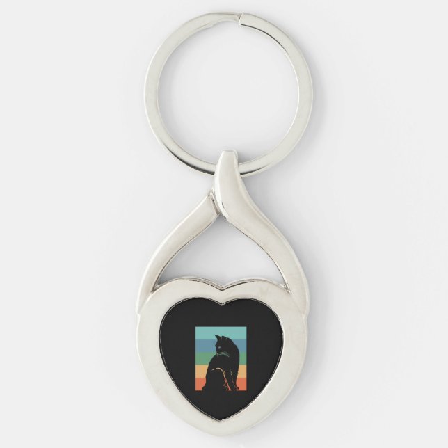 Black Cat Retro Vintage Key Ring (Front)