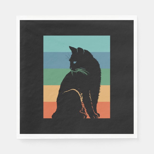 Black Cat Retro Vintage Napkin (Front)